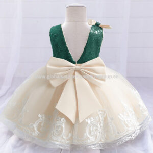 Cute Bow Baby Girls Party Dress Sequin Backless Toddler Kids Birthday Baptism Gown Children Elegant