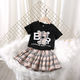 2020 Summer Kids Bear Short-Sleeved T-Shirt Tops and Plaid Skirt Two-Piece Sets Girls Clothes - Image 2