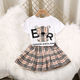 2020 Summer Kids Bear Short-Sleeved T-Shirt Tops and Plaid Skirt Two-Piece Sets Girls Clothes - Image 3