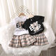 2020 Summer Kids Bear Short-Sleeved T-Shirt Tops and Plaid Skirt Two-Piece Sets Girls Clothes - Image 4