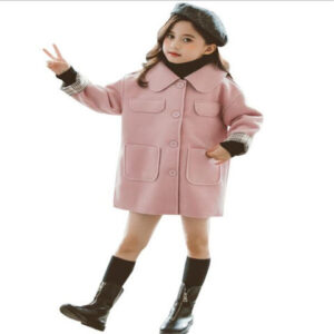 Girl's trench coat winter sweater neck long loose-fitting warm children's coat