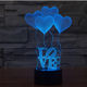 Share to 3D Illusion 4 Love Heart Balloons Night Light, USB 7 Colors Change LED Lamp for Girls Lover's Gift