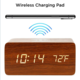 Wooden Alarm Clock with Wireless Charging Pad Compatible
