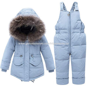 Custom factory high quality kids quilted winter warmer jacket and pants boys and girls suits