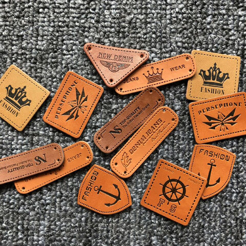 PU leather brand logo wholesale clothing accessories shoes and hats small leather label