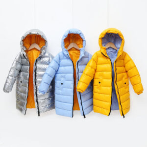 New baby boys and girls overcoat bright long shiny puffer coat children's waterproof down jacket